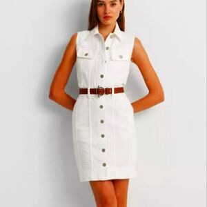 NEW Lauren Ralph Lauren Womens 16 Sleeveless Denim Mini Dress White Wash